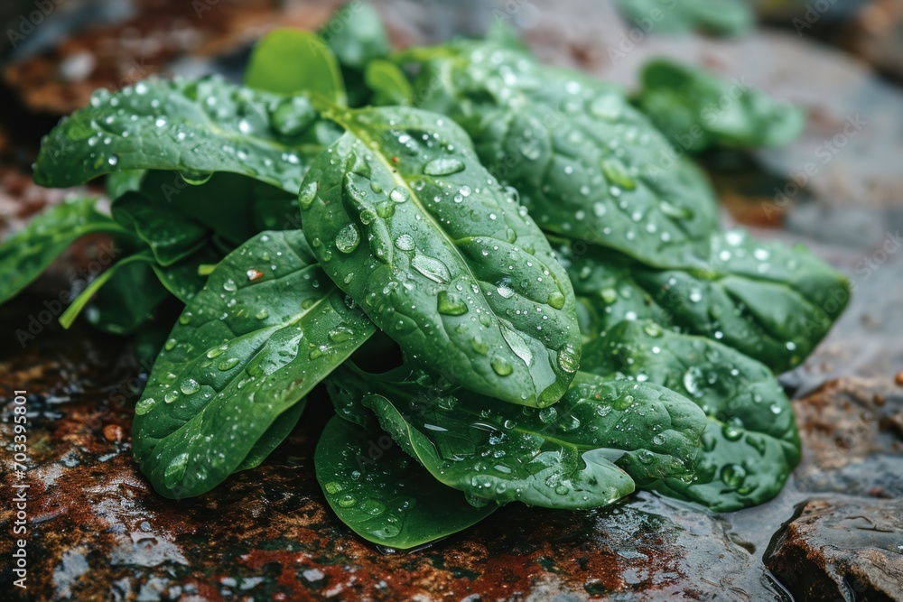 raindrops on a green leaf spinach raindrops on a green leaf spinach