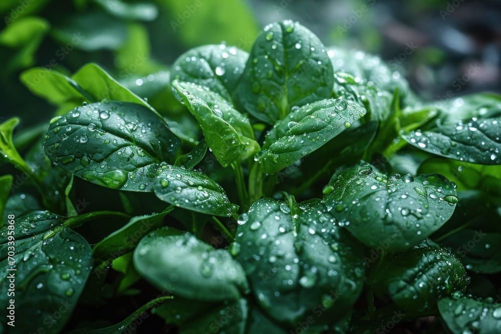 raindrops on a green leaf spinach raindrops on a green leaf spinach