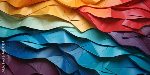 Vibrant abstract layered paper waves in a rainbow gradient. Perfect for backgrounds or modern designs.