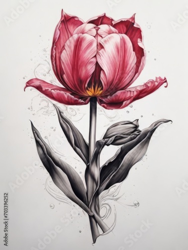 Ode to Nature: Tulip Tattoo in Multicolor Classic Style