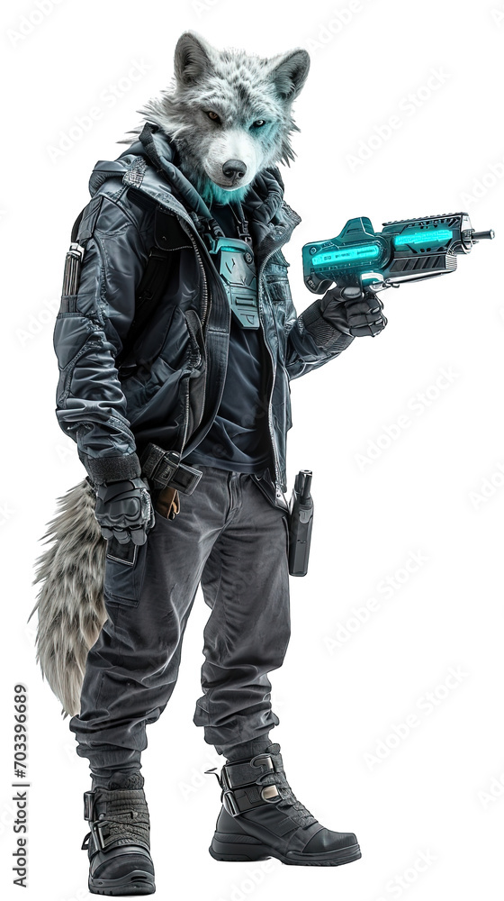 Fototapeta premium anthropomorphic futuristic wolf with hoodie
