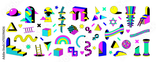Door trippy sticker. Psychedelic space element, crazy retro portal, universe figure, magic pop shape, surreal icon funny isolated elements collection for decor, illusion ladder. Vector garish minimal