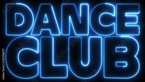 Dance Club text font with light. Luminous and shimmering haze inside the letters of the text Dance Club. Dance Club Neon.