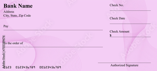 Vector of Blank Bank or Personal Check. Payment, Money, Cash, Currency, Cheque, Banknote
