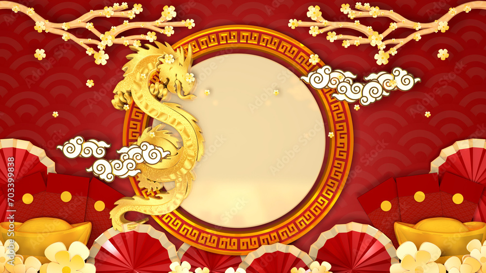Happy chinese new year for Party and Celebrations With Space for Message Isolated in background. 3D illustration, 3D rendering Happy chinese new year for Party and Celebrations With Space for Message Isolated in background. 3D illustration, 3D rendering