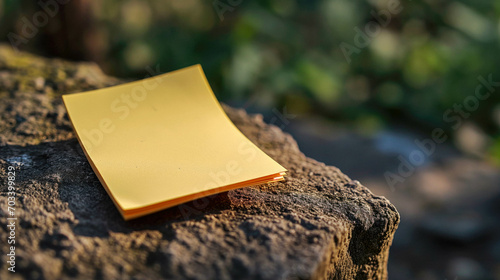 Yellow sticky note left in nature 