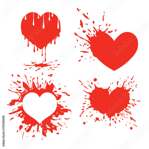 Splattered Heart, blood love, red paint isolated
