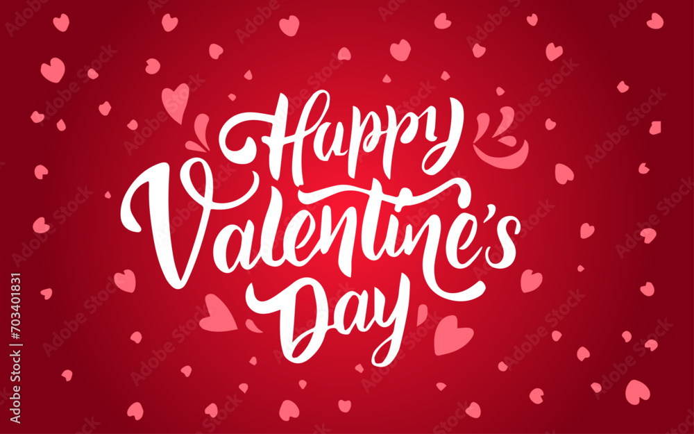 Happy Valentines Day lettering with heart background. Vector illustration.