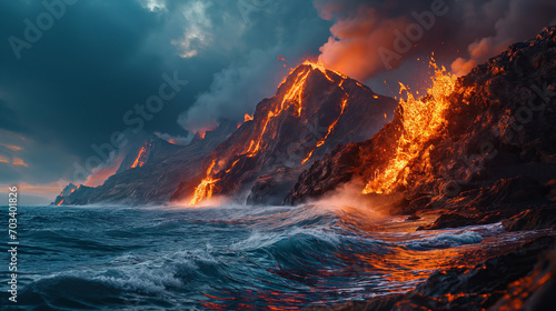 Apocalyptic vision of a volcano erupting