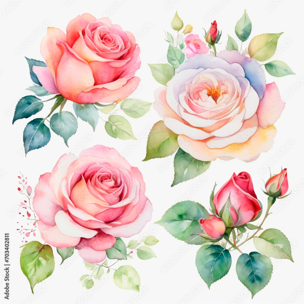 set of watercolor painted flowers