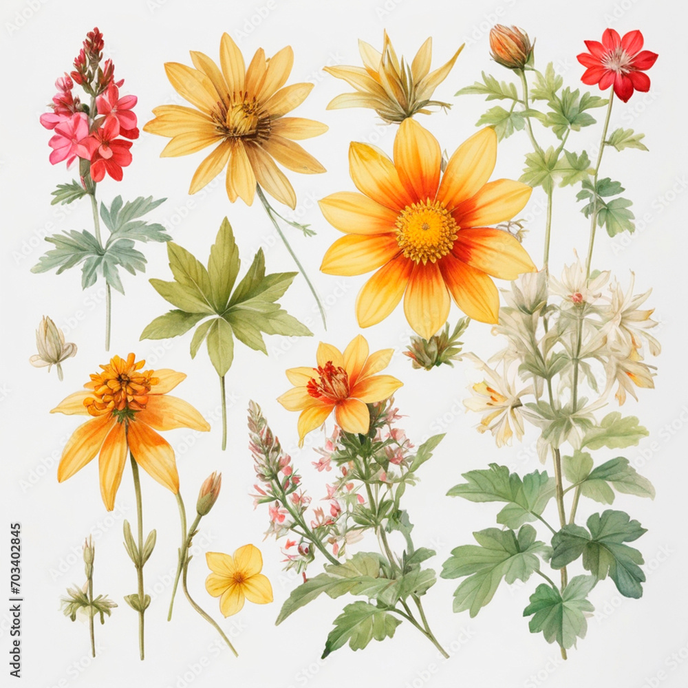 set of watercolor painted flowers set of watercolor painted flowers