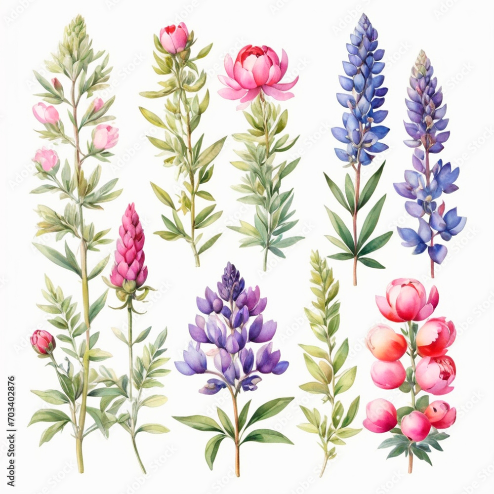 set of watercolor painted flowers set of watercolor painted flowers
