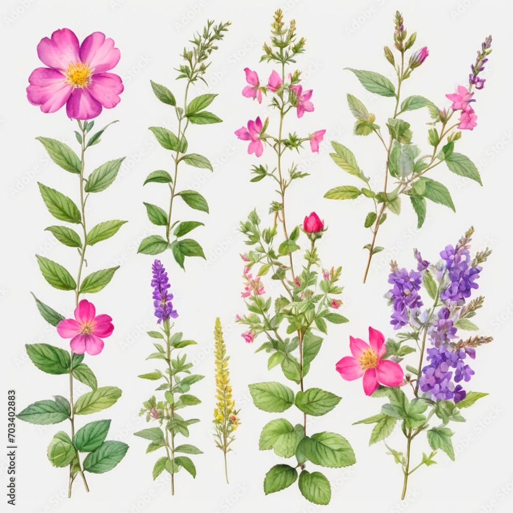 set of watercolor painted flowers set of watercolor painted flowers