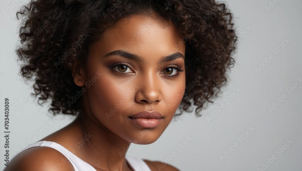 Portrait of a Beautiful Young Black Model Woman on White Studio Background
Portrait of a Beautiful Young Black Model Woman on White Studio Background