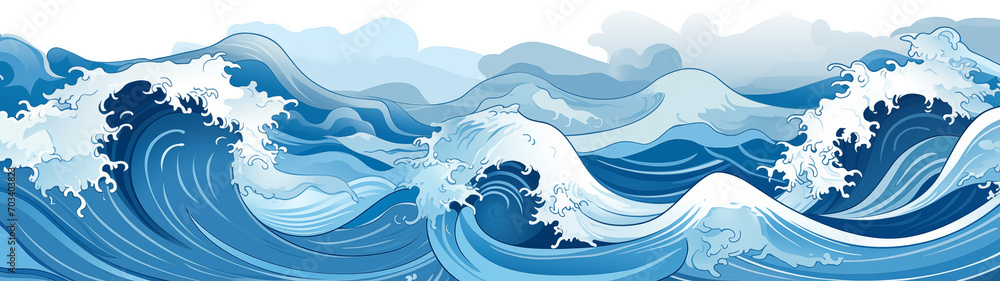 Illustration of Water Waves in Japanese Art Illustration of Water Waves in Japanese Art
