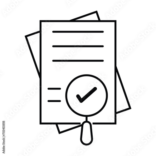 linear doc review or audit like assess icon. lineart trend modern stroke loupe info logotype graphic art design isolated on white. concept of business accountant inspection and find fraud information