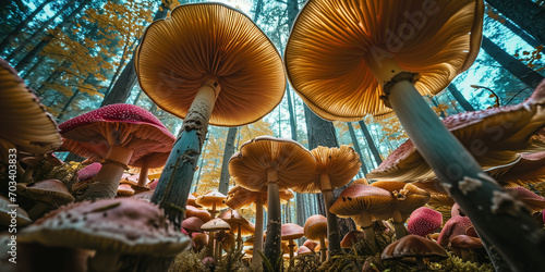 A fantasy mushroom forest, vivid colours