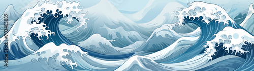 Illustration of Water Waves in Japanese Art