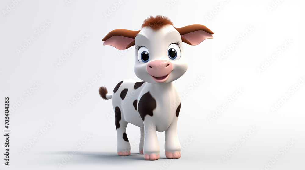 Fototapeta premium 3D cartoon animation female cow in white background