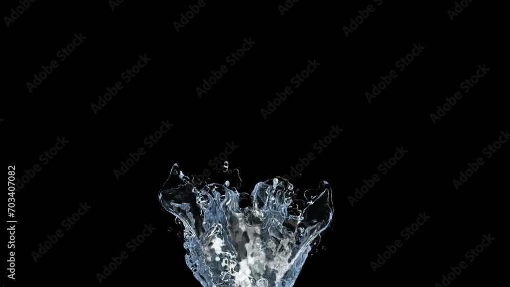Transparent splash of water on black background. Slow motion.