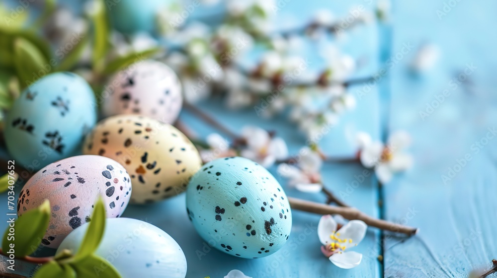 color painted eggs in twig nest, close up Easter egg on wooden table with spring flower scattered , Easter day background wallpaper, Generative Ai color painted eggs in twig nest, close up Easter egg on wooden table with spring flower scattered , Easter day background wallpaper, Generative Ai