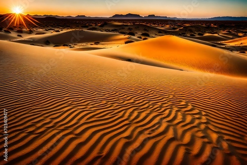 Lose yourself in the vastness of nature with a super realistic stock photo capturing the allure of endless desert sand dunes at sunset.