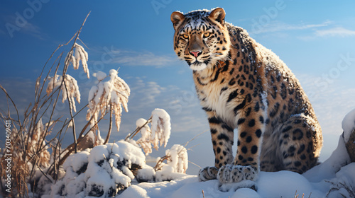 Leopard in winter morning