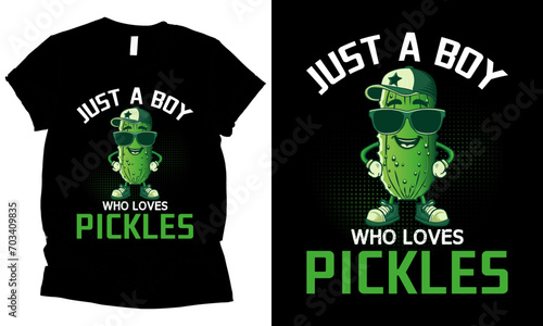 just a boy who loves pickles t-shirt design. photo