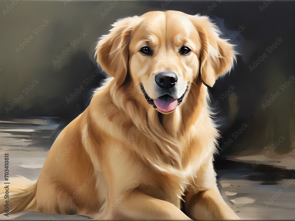 Painting of a golden retriever sitting. Generative AI Painting of a golden retriever sitting. Generative AI