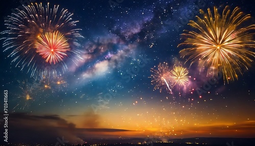 Fireworks with blur milky way background