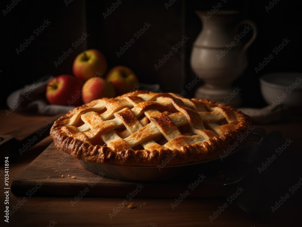 Apple pie. Homemade Aapple Pie with an lattice crust on a wooden table Apple pie. Homemade Aapple Pie with an lattice crust on a wooden table