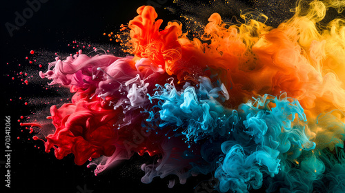 explosion of ink and coloured powder on a black generated by ai
