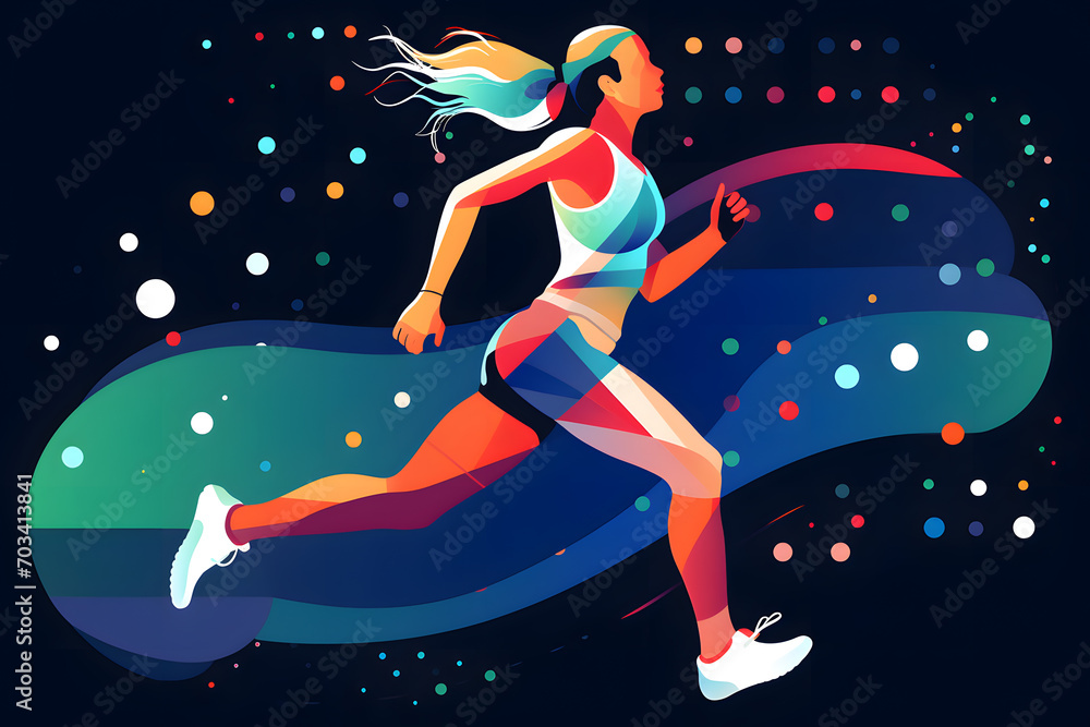 Running woman colorful splash  poster