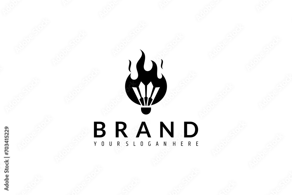Badminton shuttlecock logo design with flame combination in flat vector style Badminton shuttlecock logo design with flame combination in flat vector style
