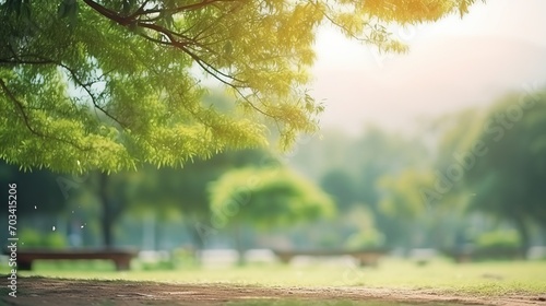 Serene nature scene: defocused park garden with blurred trees – peaceful outdoor background for design and creativity