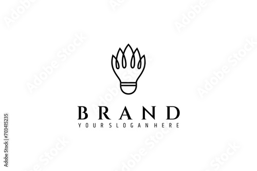 Badminton shuttlecock logo design with outline linear style concept