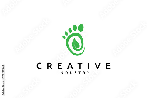 Footprint logo design with leaf combination in flat vector style concept