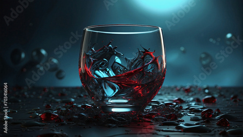 Darl 3D wine in glass design on dark background