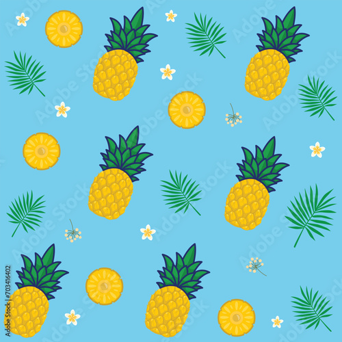 seamless pattern of pineapple isolated on blue background 