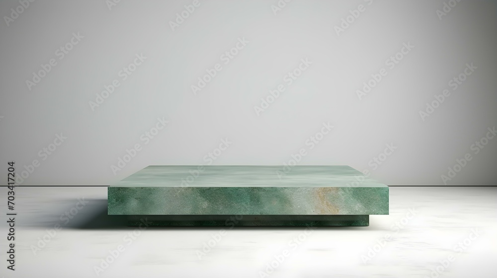 Luxury Studio Background for Product Presentation. Light Marble Showroom with a square green Podium Luxury Studio Background for Product Presentation. Light Marble Showroom with a square green Podium