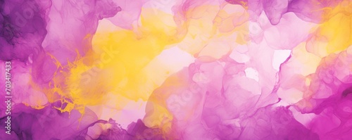 Abstract watercolor paint background by goldenrod yellow and magenta with liquid fluid texture for background, banner  © Celina