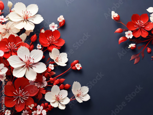 Wallpaper Mural Background with a pattern and delicate red and white flowers Torontodigital.ca