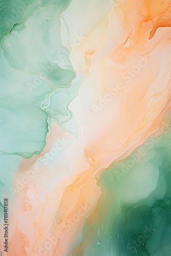 Abstract watercolor paint background by dark sea green and peach puff with liquid fluid texture for background, banner © Celina