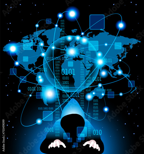Cyber attack business concept. Anonymous hacker at the laptop computer Internet security. Darknet and cyber security concept.