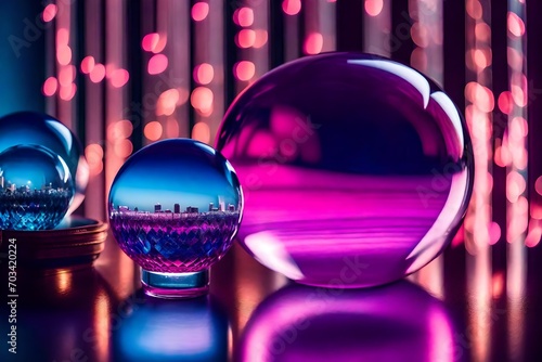 Immerse yourself in the otherworldly elegance of a super realistic stock photo showcasing a Crystal ball in a harmonious blend of pink and blue hues. photo