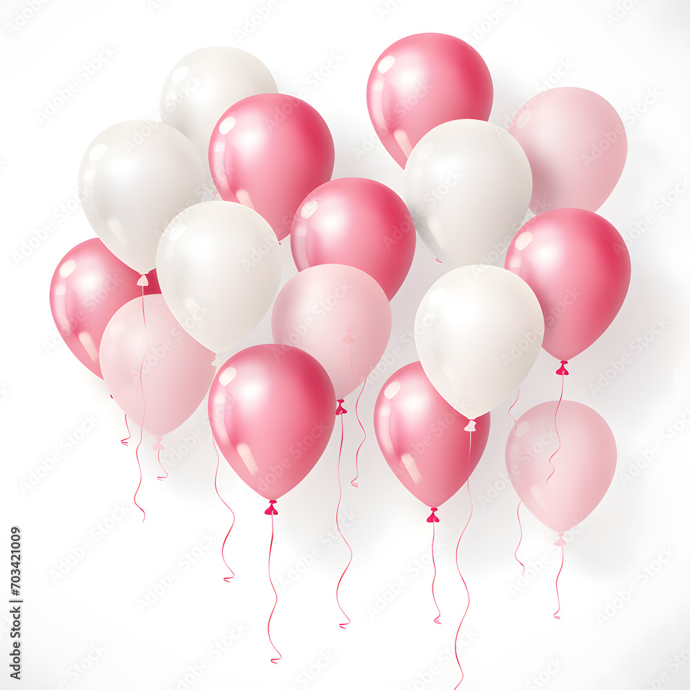 Shining pink balloons on a white background