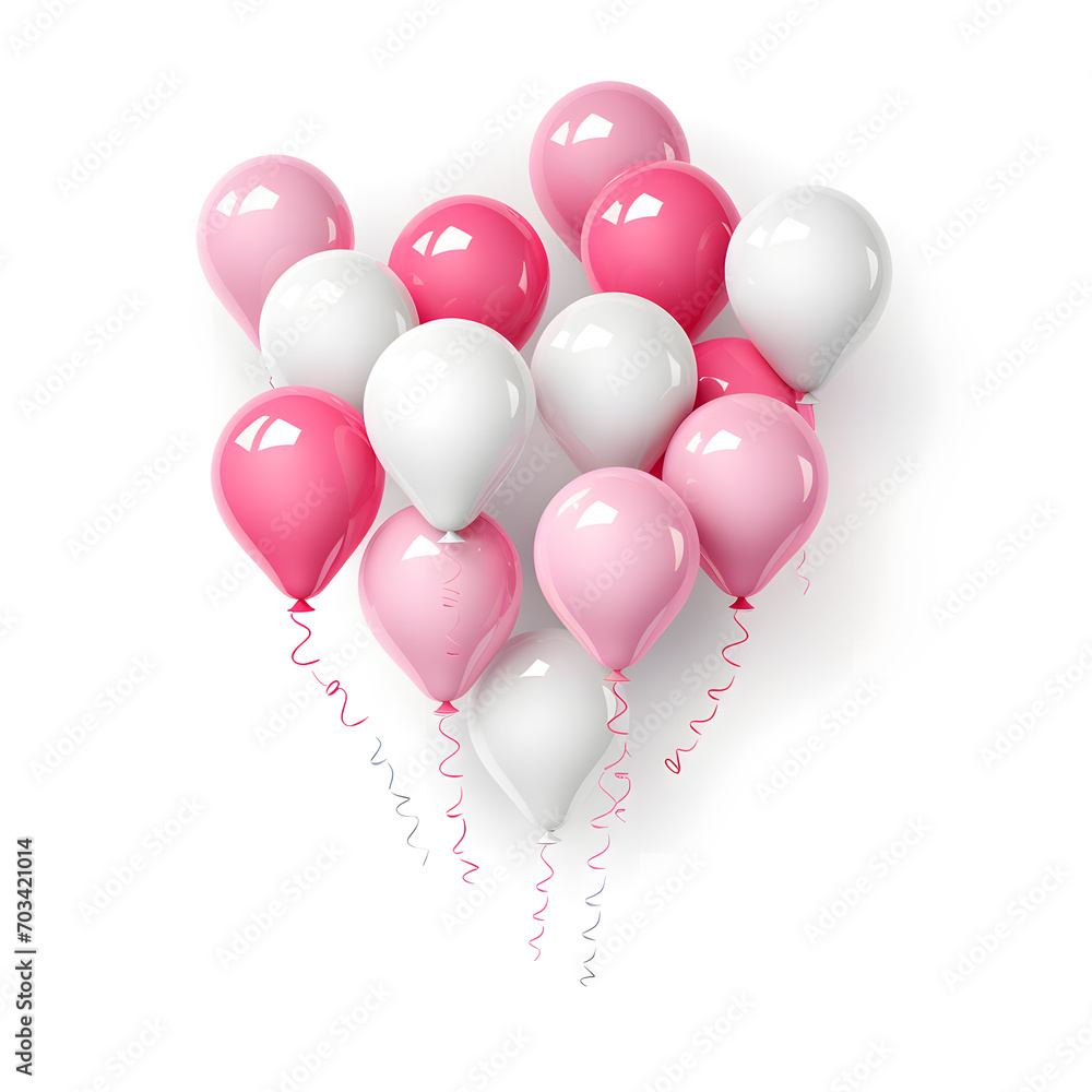 Shining pink balloons on a white background