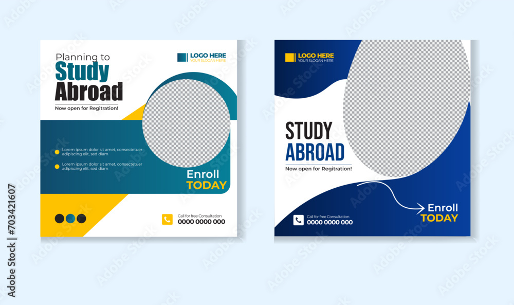 Study abroad social media post design template - obrazy, fototapety, plakaty 