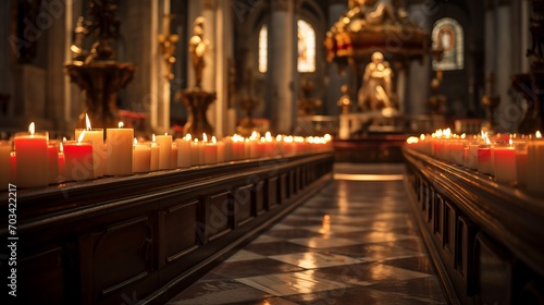 Soft glow of church candles - high-resolution 8k wallpaper stock photo
