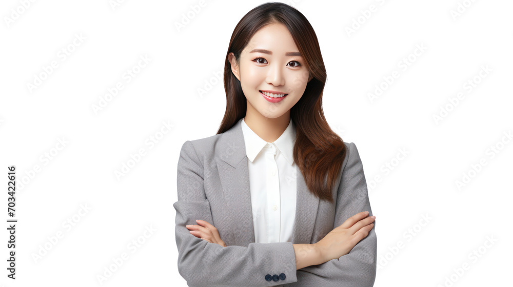 Portrait of a smiling asian businesswoman standing with arms folded isolated on transparent and white background.PNG image. Portrait of a smiling asian businesswoman standing with arms folded isolated on transparent and white background.PNG image.